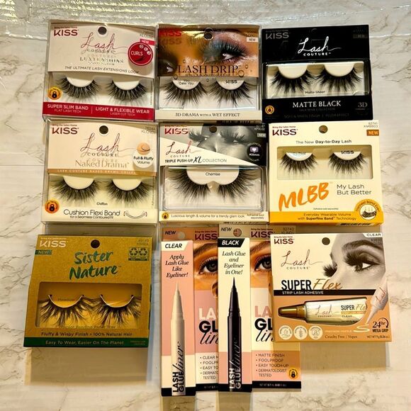 Kiss lashes for eyes day to day looks and lash glue liner in dark and clear - Picture 1 of 8